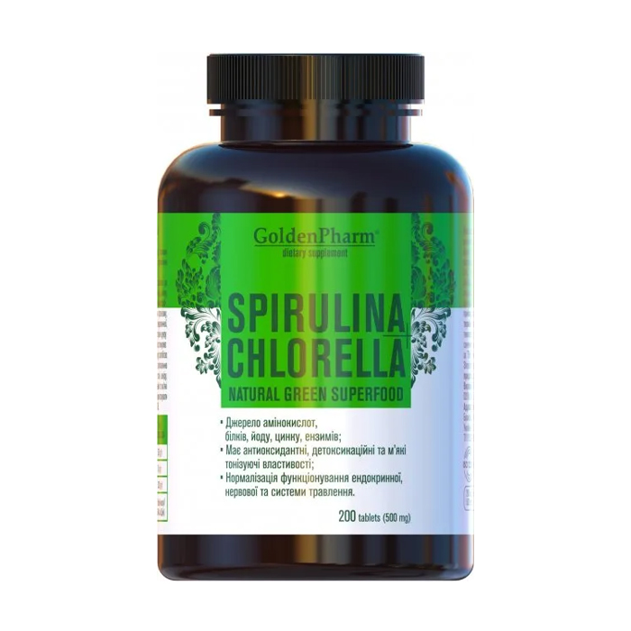 Спіруліна + Хлорела Golden Pharm, 200 таблеток